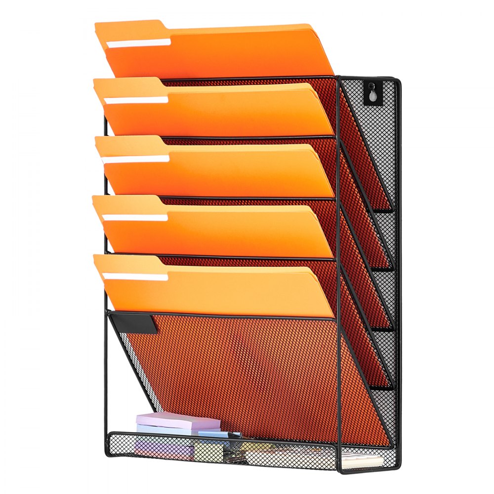 VEVOR 1 PCS Estantes de Pared de Malla Metálica para Archivos de 6 Capas Carpeta de Almacenamiento de Documentos y Papel, Estante de Pared de Archivos con Etiqueta con Nombre para Oficina, Escuela