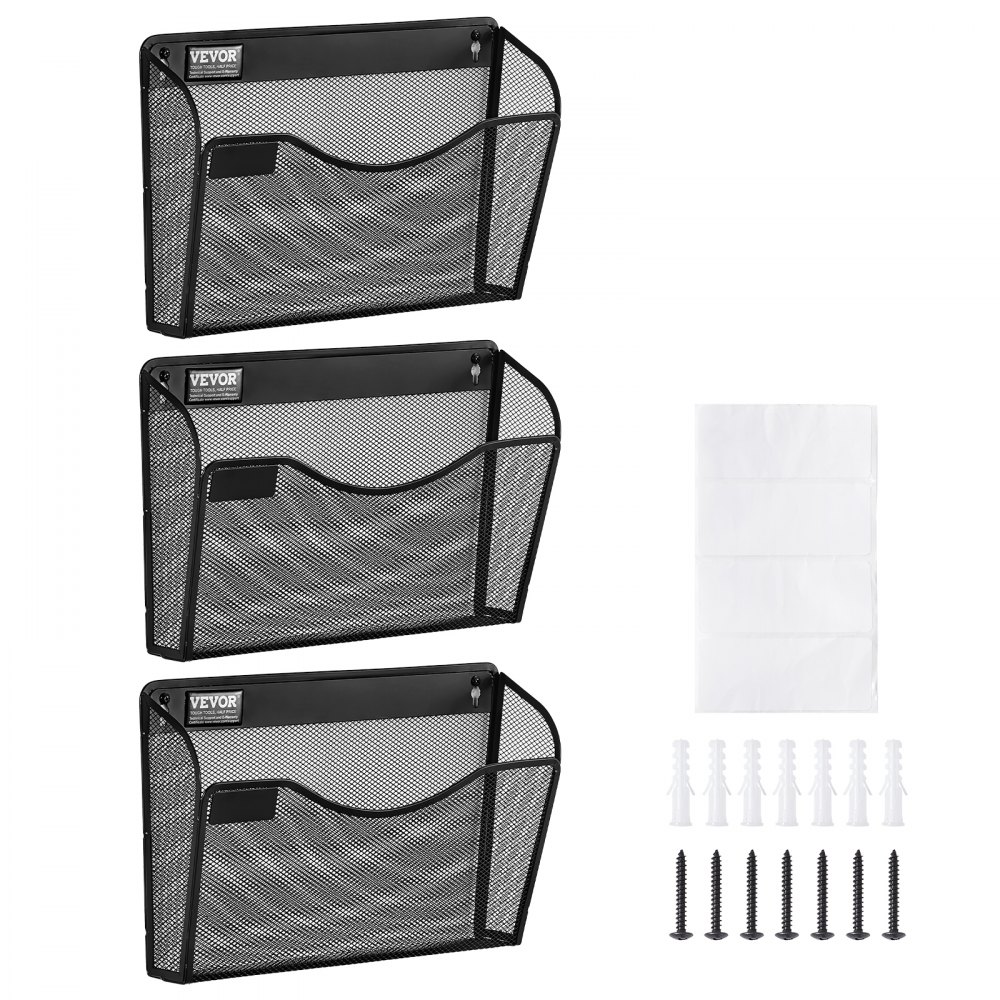 VEVOR 3 PCS Estante de Pared de Malla Metálica para Archivos de 1 Capa, Negro