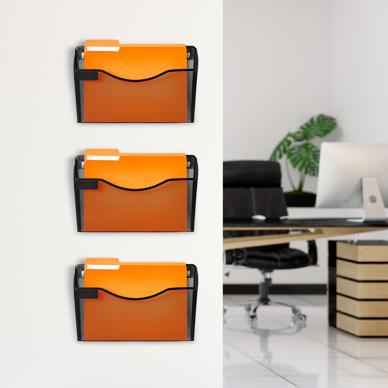 VEVOR Wall-Mounted Newspaper Holder, Wall-Mounted File Holder, 3-Pack Metal Storage Folders for Magazines, Mail, Papers, Documents, Wall-Mounted Magazine Holder, Organizer, Brochure Holder, File Tray for Office and School