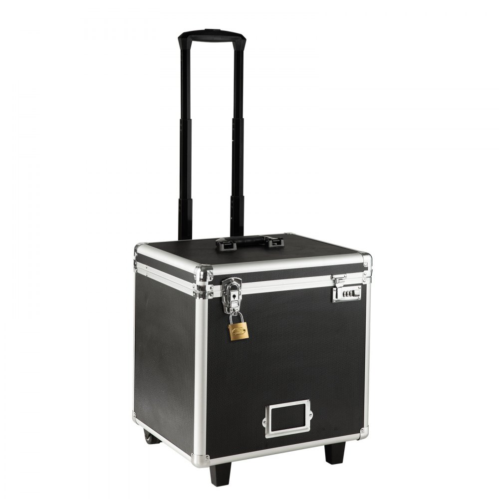 VEVOR Caja Organizadora de Archivos con Ruedas, Tamaño Interno 396,2 x 320 x 381 mm, Estuche Portátil para Documentos con Cerradura y Asa Telescópica, para Oficina, Viajes de Negocios, Negro