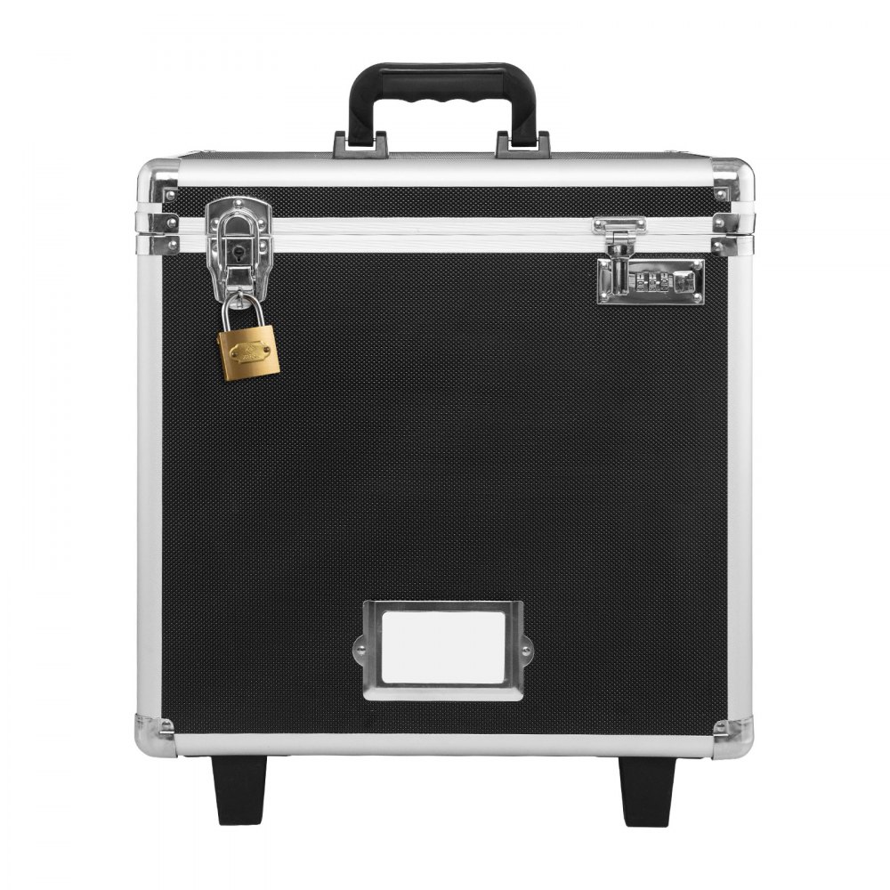 VEVOR Caja Organizadora de Archivos con Ruedas, Tamaño Interno 396,2 x 320 x 381 mm, Estuche Portátil para Documentos con Cerradura y Asa Telescópica, para Oficina, Viajes de Negocios, Negro