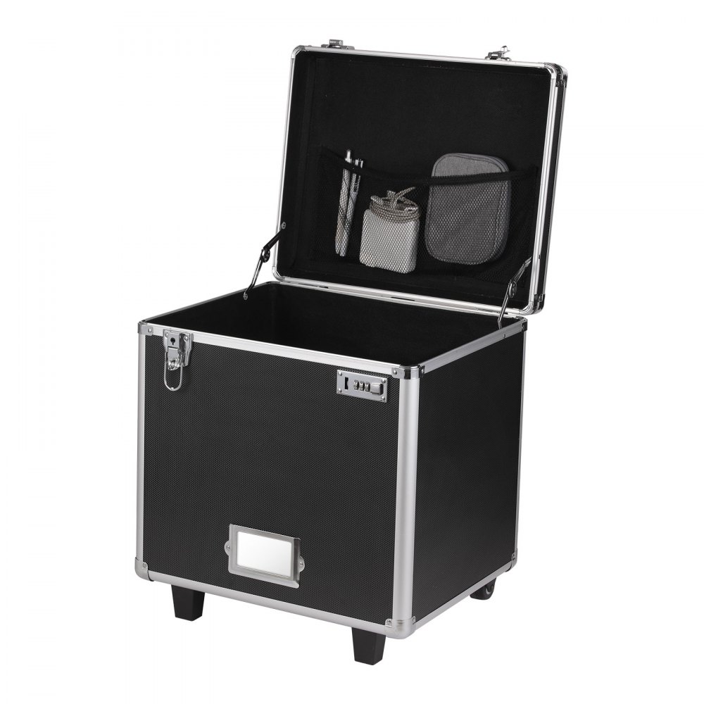 VEVOR Caja Organizadora de Archivos con Ruedas, Tamaño Interno 396,2 x 320 x 381 mm, Estuche Portátil para Documentos con Cerradura y Asa Telescópica, para Oficina, Viajes de Negocios, Negro