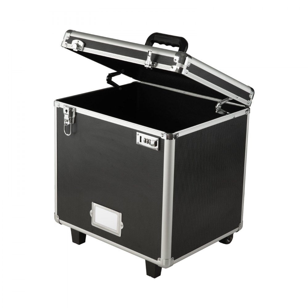 VEVOR Caja Organizadora de Archivos con Ruedas, Tamaño Interno 396,2 x 320 x 381 mm, Estuche Portátil para Documentos con Cerradura y Asa Telescópica, para Oficina, Viajes de Negocios, Negro
