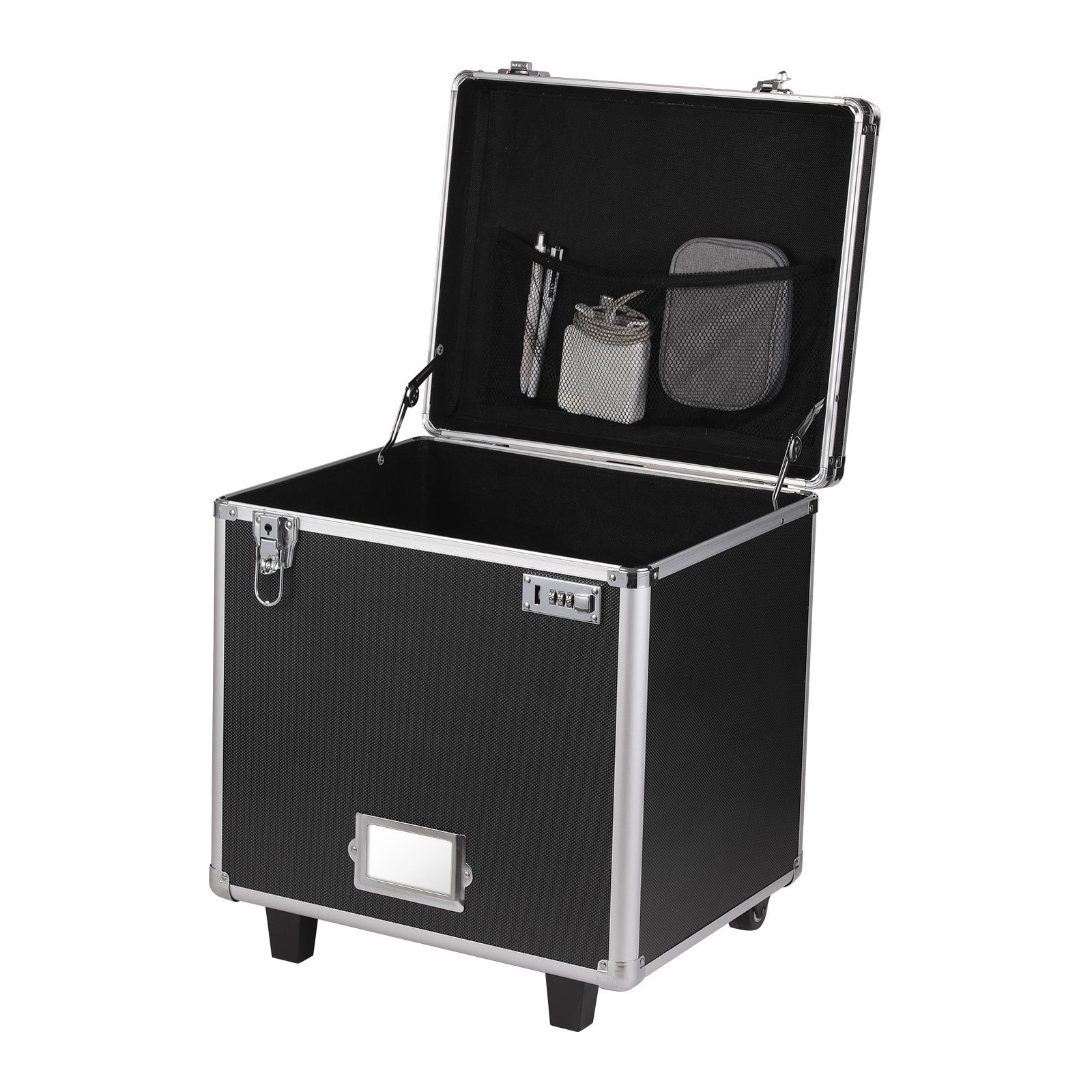 VEVOR Caja Organizadora de Archivos con Ruedas, Tamaño Interno 396,2 x 320 x 381 mm, Estuche Portátil para Documentos con Cerradura y Asa Telescópica, para Oficina, Viajes de Negocios, Negro