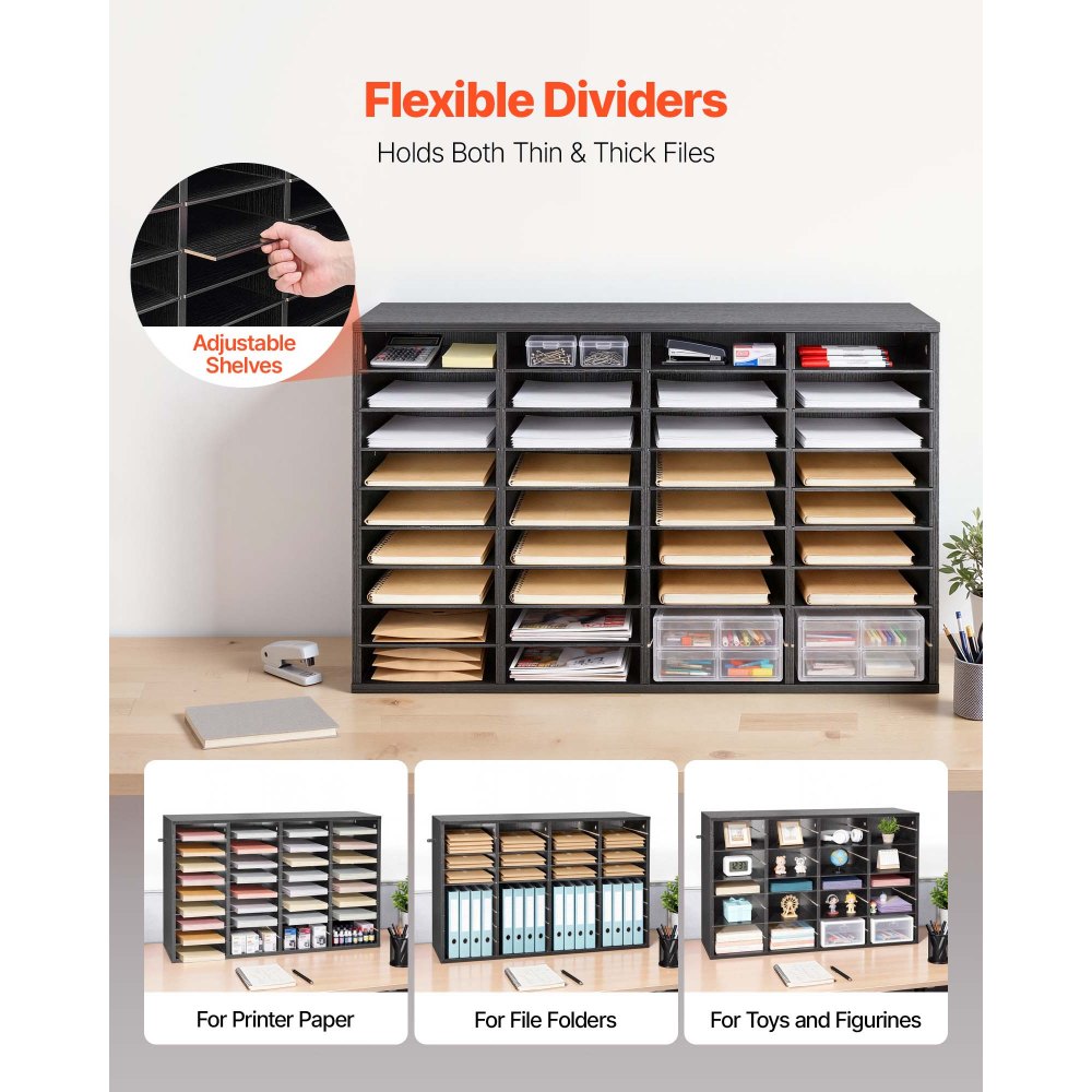 VEVOR Estante de Almacenamiento de Documentos 36 Compartimentos, Organizador de Archivos de Madera 95,7 x 30 x 60 cm, Clasificador de Literatura con Estantes Desmontables para Oficina, Aulas, Negro