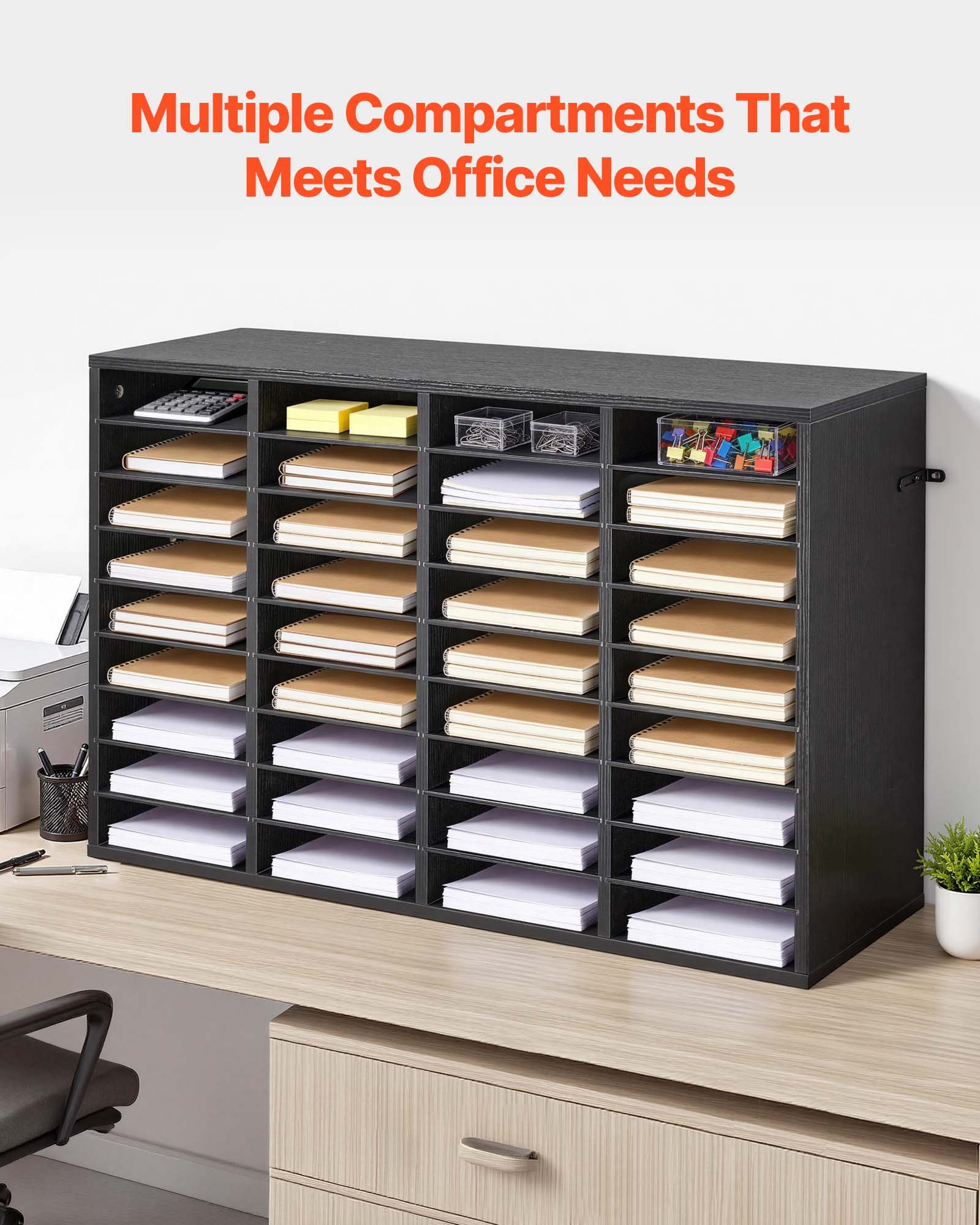 VEVOR Estante de Almacenamiento de Documentos 36 Compartimentos, Organizador de Archivos de Madera 95,7 x 30 x 60 cm, Clasificador de Literatura con Estantes Desmontables para Oficina, Aulas, Negro