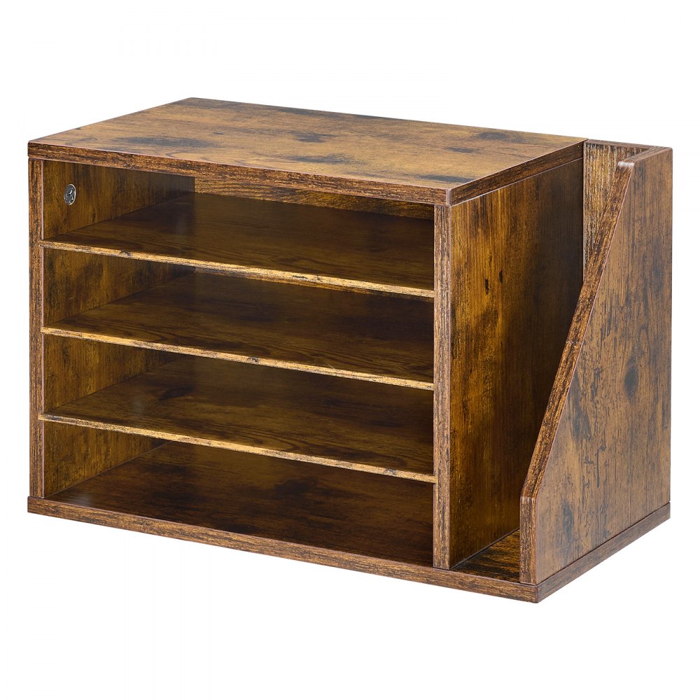 VEVOR Estante de Almacenamiento de Documentos 4 Compartimentos, Organizador de Archivos de Madera 40 x 23,5 x 28 cm, Clasificador de Literatura con Estantes Desmontables para Oficina, Aulas, Marrón
