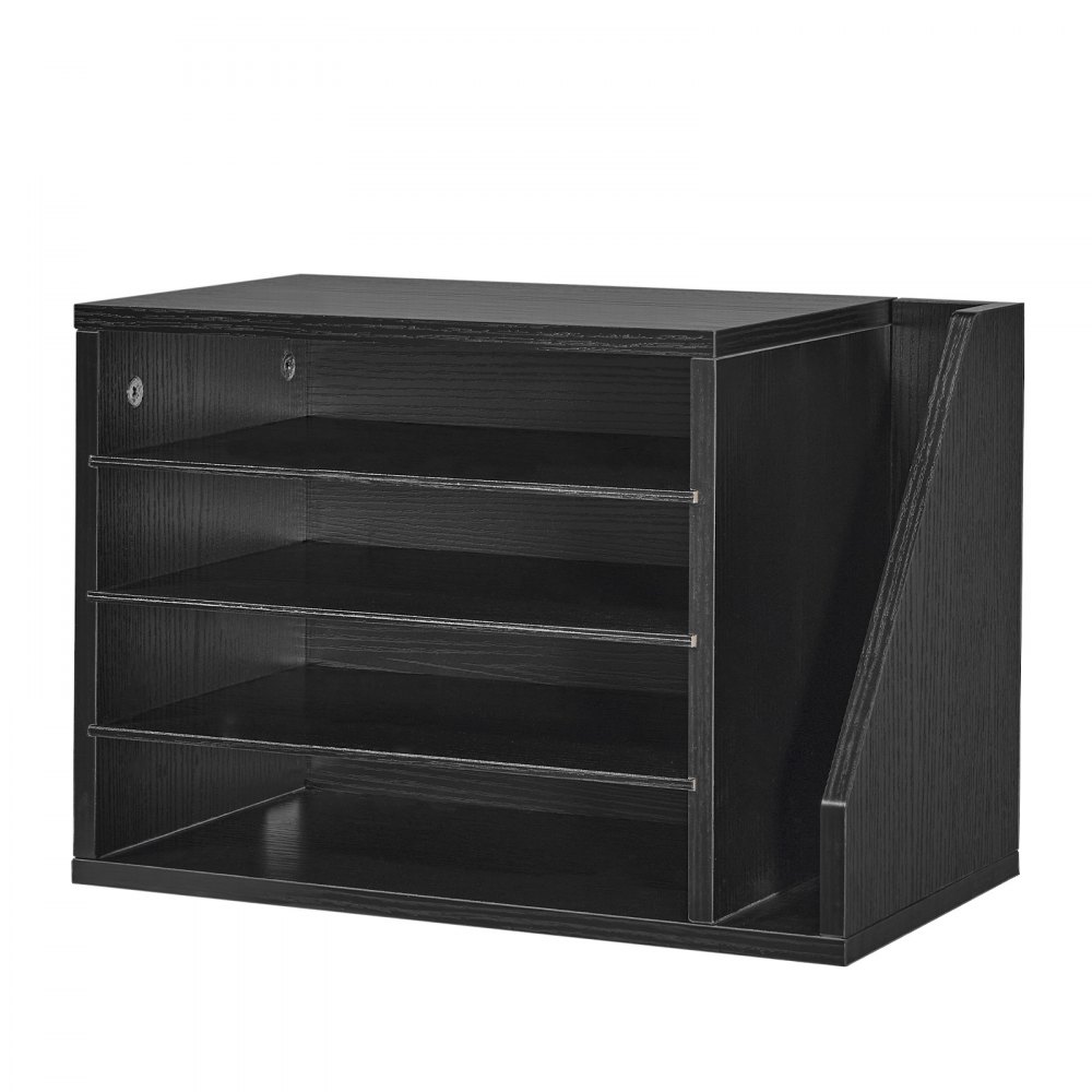 VEVOR Estante de Almacenamiento de Documentos 4 Compartimentos, Organizador de Archivos de Madera 40 x 23,5 x 28 cm, Clasificador de Literatura con Estantes Desmontables para Oficina, Aulas, Negro