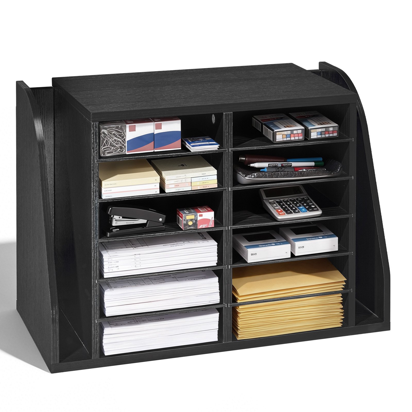 VEVOR Estante de Almacenamiento de Documentos 12 Compartimentos, Organizador de Archivos 59 x 30 x 41 cm, Clasificador de Literatura de Madera, para Archivos, Documentos, Papeles de Oficina, Negro