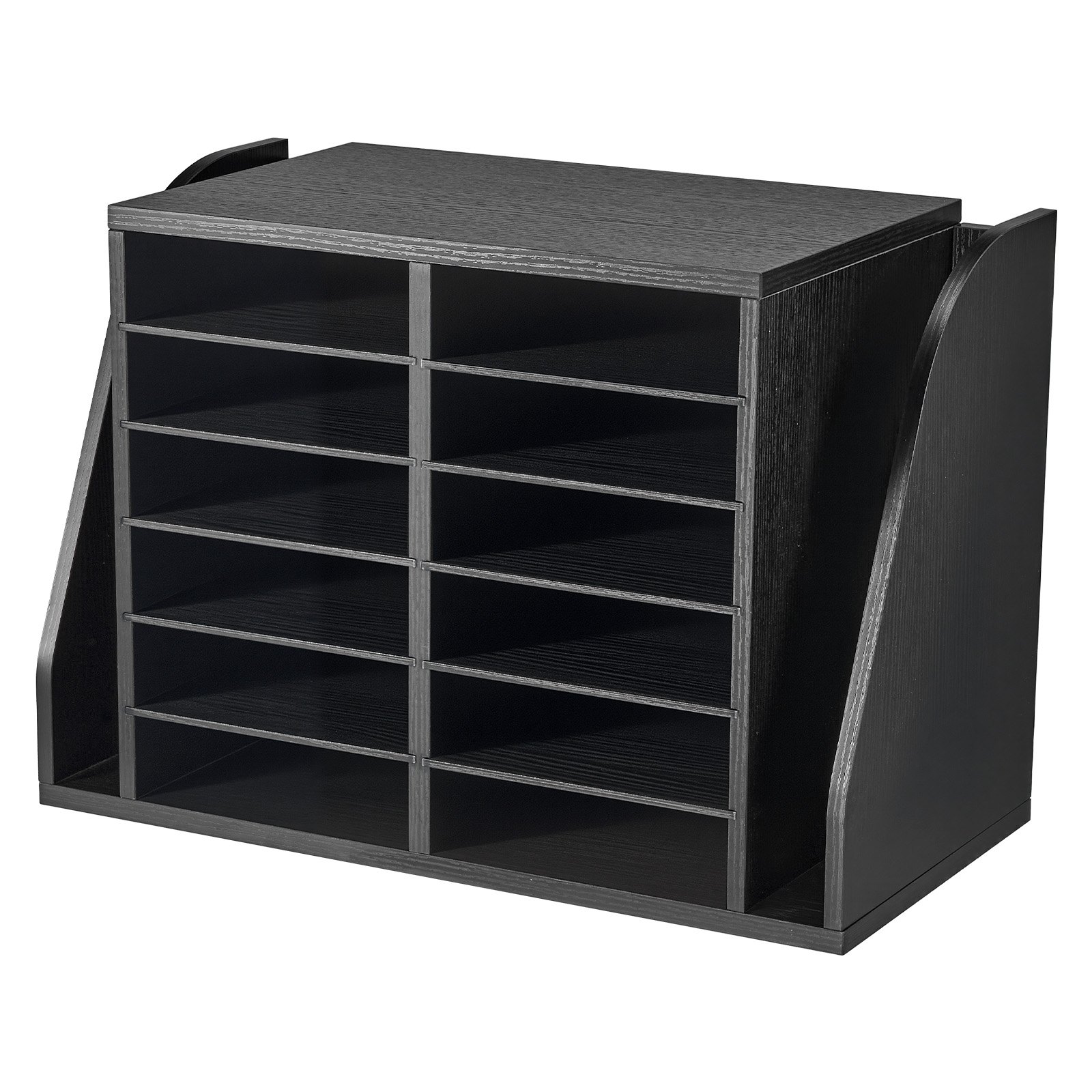 VEVOR Estante de Almacenamiento de Documentos 12 Compartimentos, Organizador de Archivos 59 x 30 x 41 cm, Clasificador de Literatura de Madera, para Archivos, Documentos, Papeles de Oficina, Negro