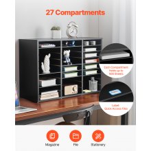 VEVOR Organizador de Literatura 27 Compartimentos con Estantes Extraíbles, Negro