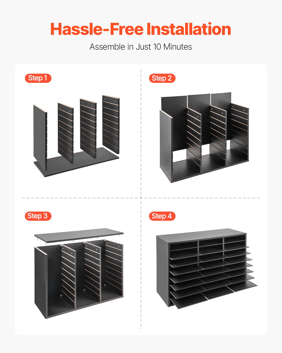 VEVOR Literature Organizer Document Tray with 27 Compartments & Removable Shelves, File Sorter Letter Tray Made of Wood, Chipboard, Storage for Office Classroom File Sorter Black