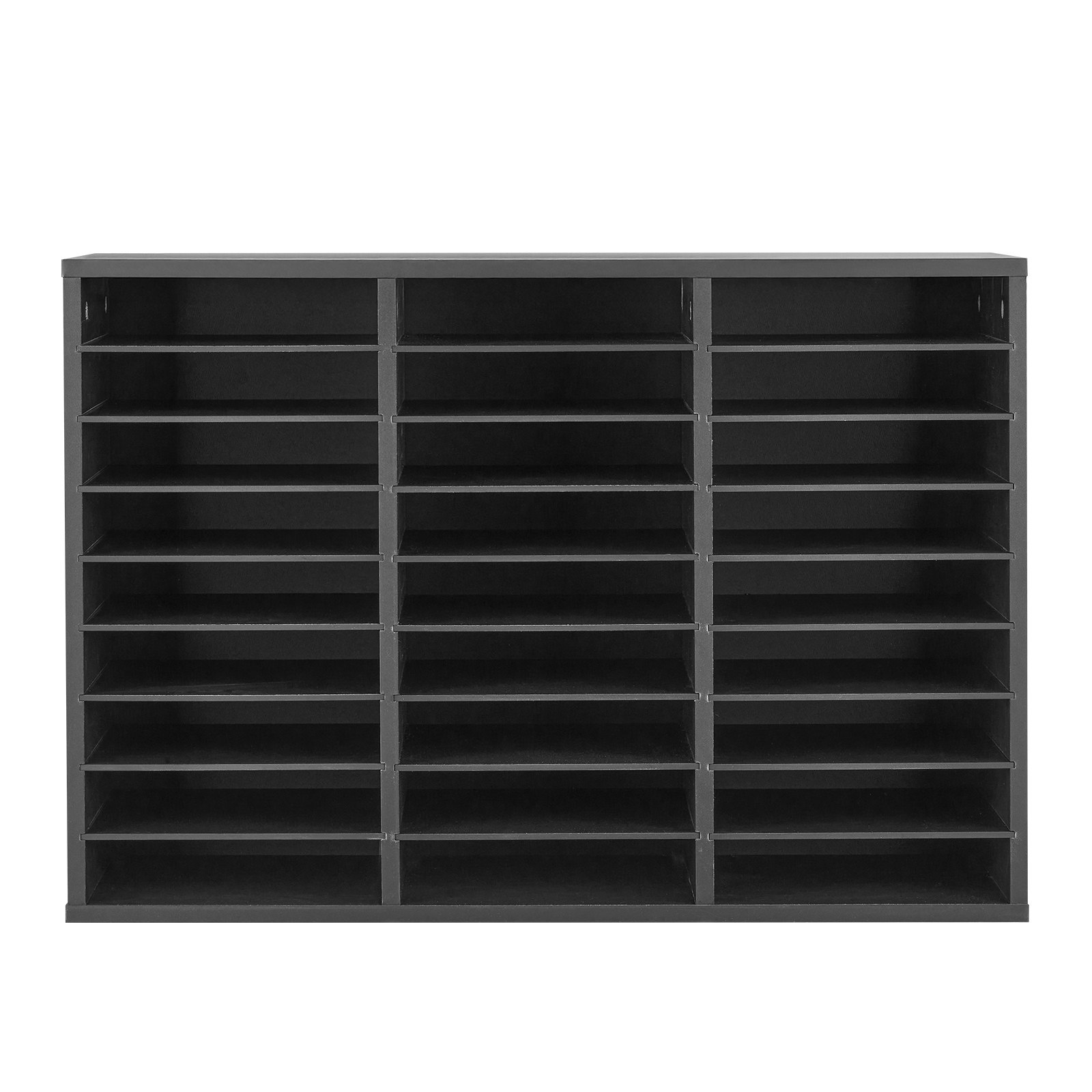 VEVOR Literature Organizer Document Tray with 27 Compartments & Removable Shelves, File Sorter Letter Tray Made of Wood, Chipboard, Storage for Office Classroom File Sorter Black