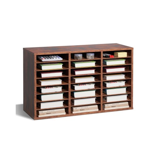 VEVOR Organizador de Literatura, Clasificador de Archivos de 24 Compartimentos 800 x 297 x 490 mm con Estantes Extraíbles, Clasificador de Madera de Aglomerado para Oficina, Hogar, Marrón Oscuro