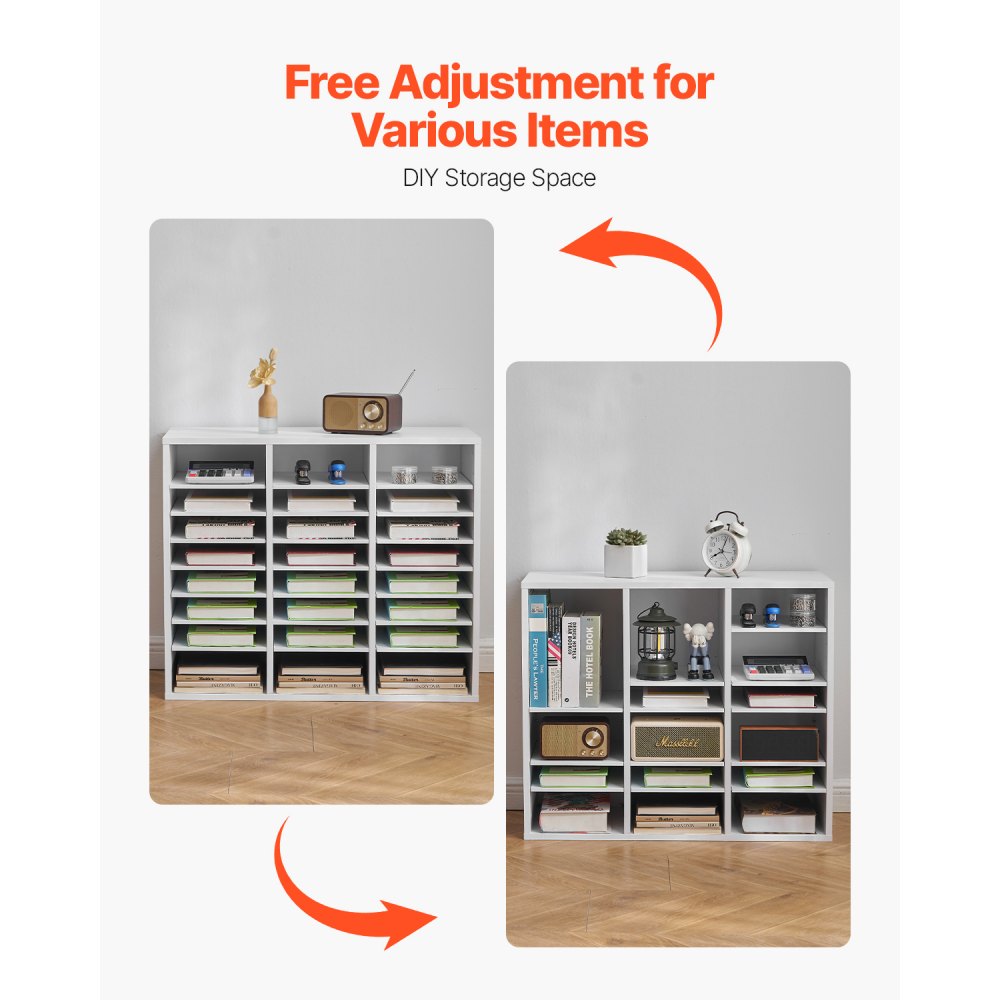 VEVOR Literature Organizer Document Tray with 24 Compartments & Adjustable Shelves, File Sorter Letter Tray Document Storage Made of Chipboard and MDF, Storage for Office Classroom White