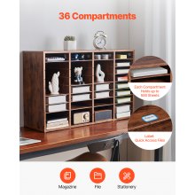 VEVOR Organizador de Literatura de Madera 36 Compartimentos Estantes Extraíbles