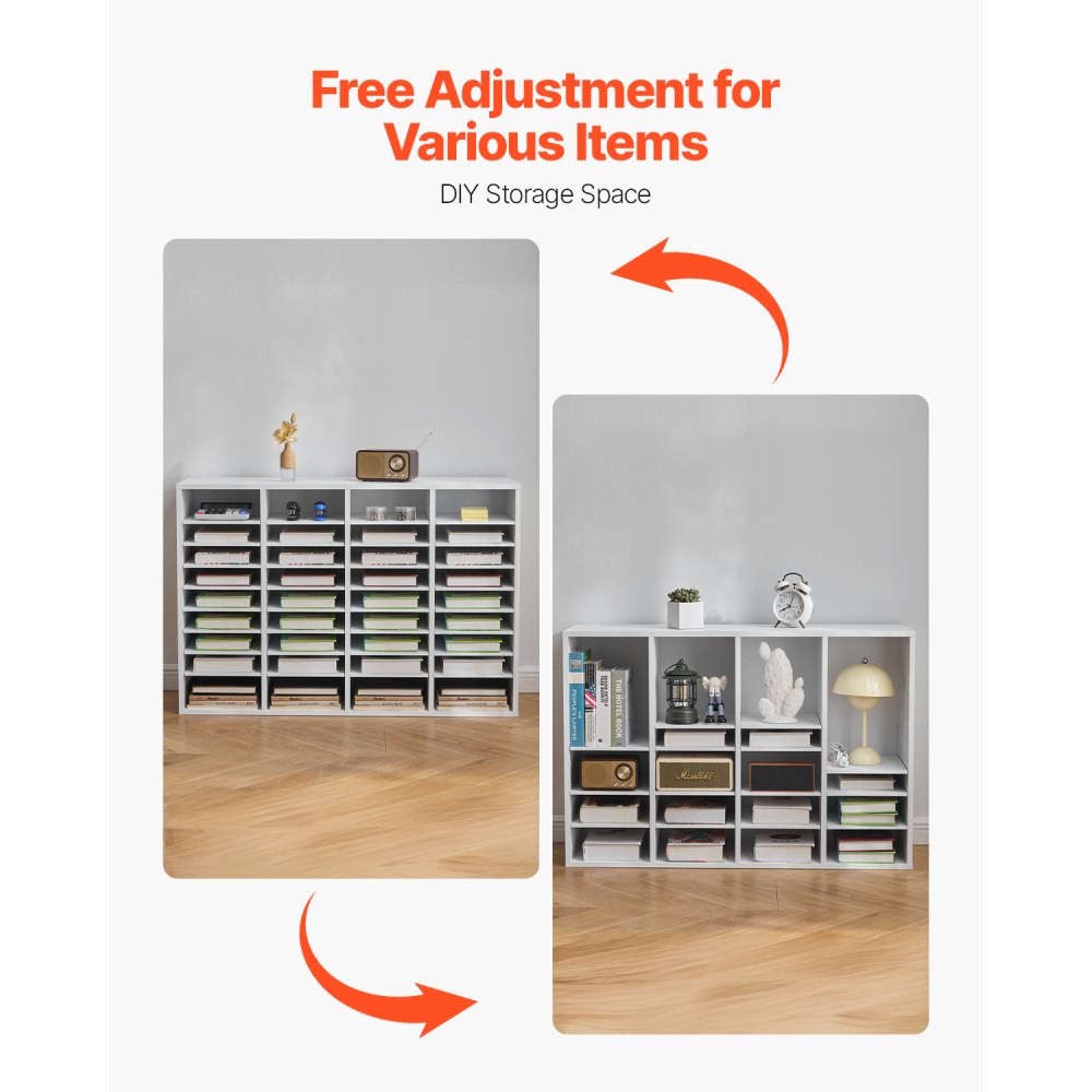 VEVOR Literature Organizer Document Tray with 36 Compartments & Adjustable Shelves, File Sorter Letter Tray Document Storage Made of Chipboard and MDF, Storage for Office Classroom White