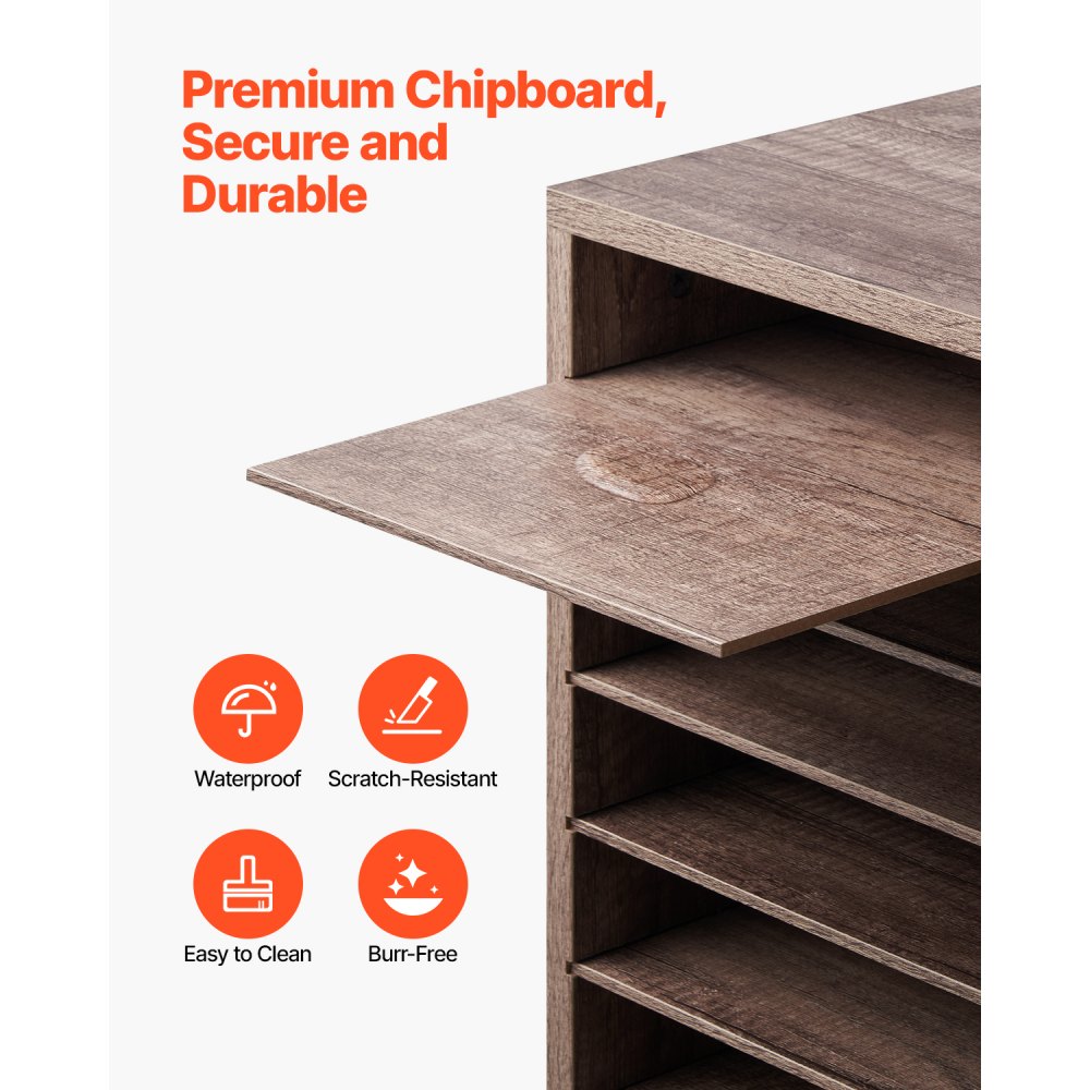 VEVOR Organizador de Literatura, Clasificador de Archivos de 27 Compartimentos 800 x 297 x 550 mm con Estantes Extraíbles, Clasificador de Madera de Aglomerado para Oficina, Hogar, Aula, Negro y Gris