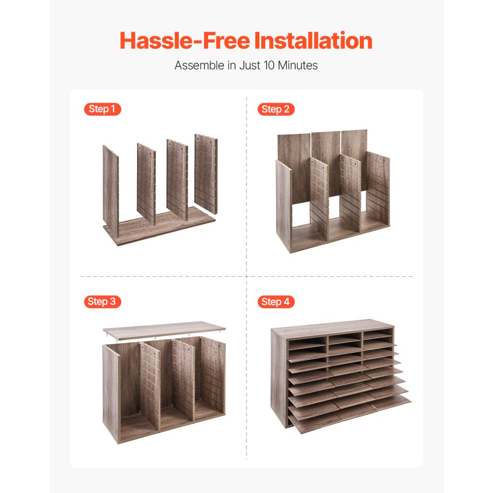 VEVOR Organizador de Literatura, Clasificador de Archivos de 27 Compartimentos 800 x 297 x 550 mm con Estantes Extraíbles, Clasificador de Madera de Aglomerado para Oficina, Hogar, Aula, Negro y Gris