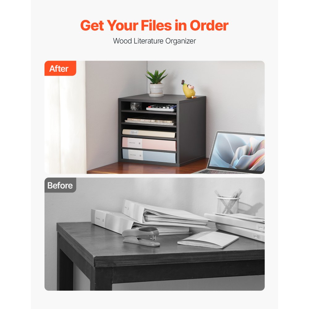 VEVOR Literature Organizer Document Tray with 5 Compartments & Adjustable Shelves, File Sorter Letter Tray Document Storage Made of Chipboard and MDF, Storage for Office Classroom Gray