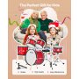 VEVOR Batería Infantil de 5 Piezas de 16 in / 406,4 mm para Principiantes con Trono Ajustable, Platillo y Dos Pares de Baquetas, Kit de Aprendizaje de Música de Batería para Niños de 6 a 13 Años, Rojo
