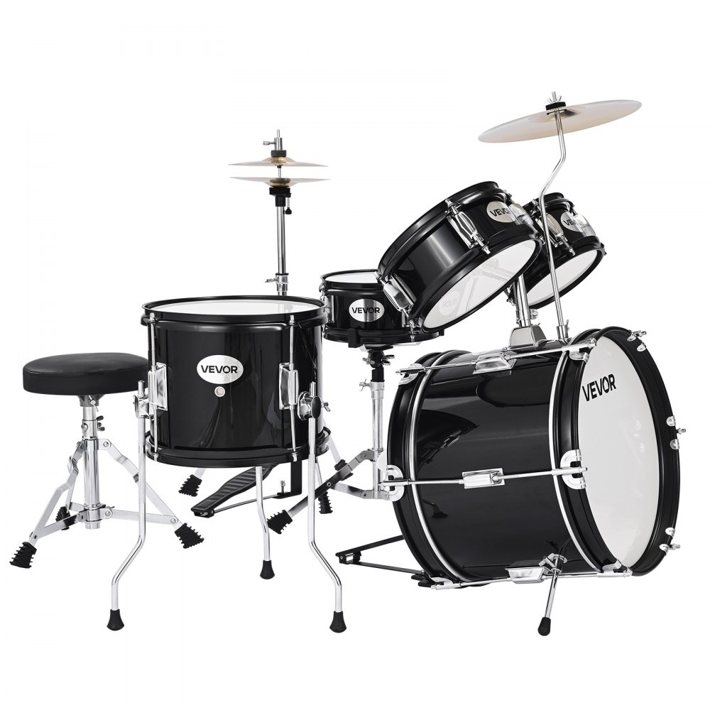 VEVOR Batería Infantil de 5 Piezas de 14 in / 355,6 mm para Principiantes con Trono Ajustable, Platillo y Dos Pares de Baquetas, Kit de Aprendizaje de Música de Batería para Niños de 6 a 13 Años, Negro