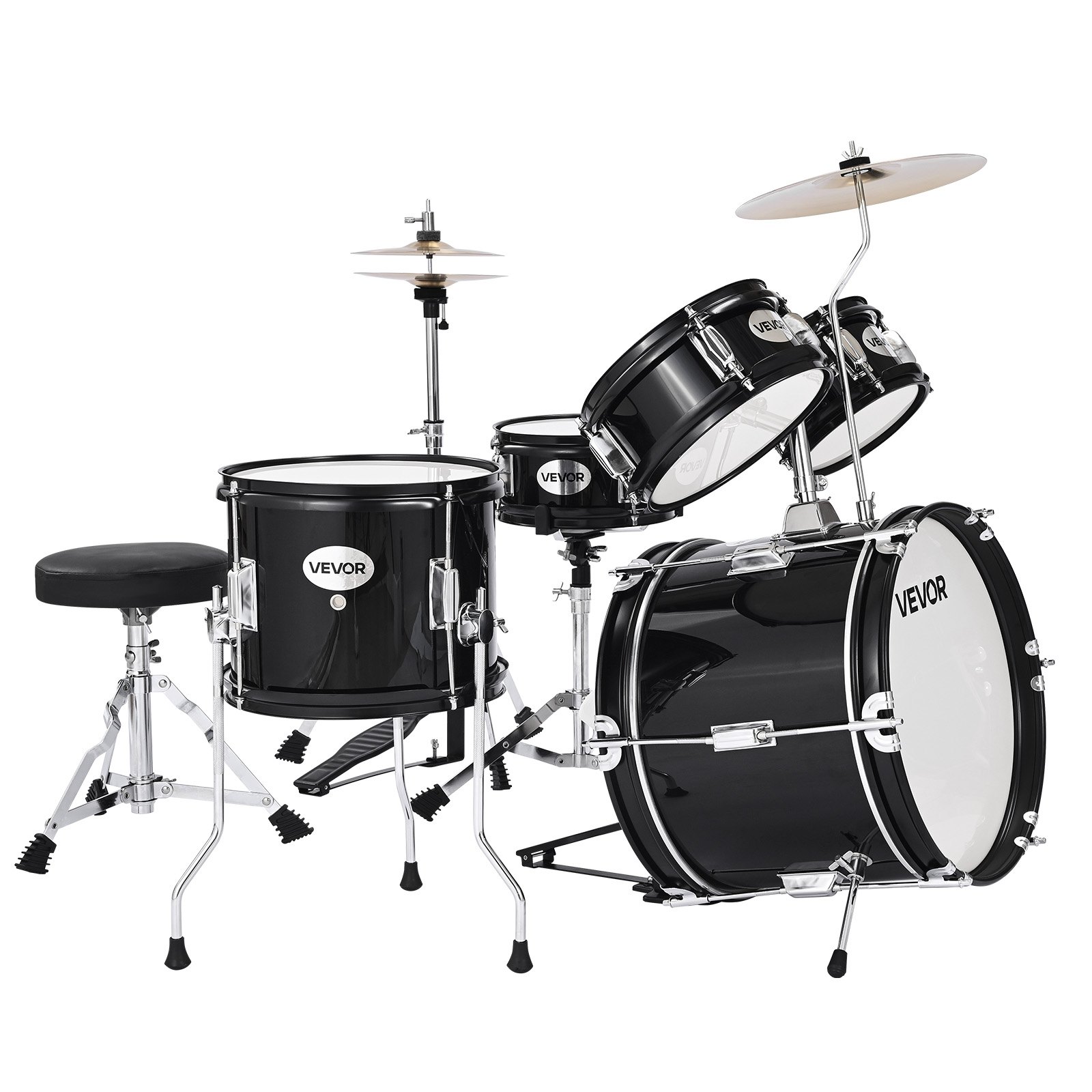 VEVOR Batería Infantil de 5 Piezas de 14 in / 355,6 mm para Principiantes con Trono Ajustable, Platillo y Dos Pares de Baquetas, Kit de Aprendizaje de Música de Batería para Niños de 6 a 13 Años, Negro
