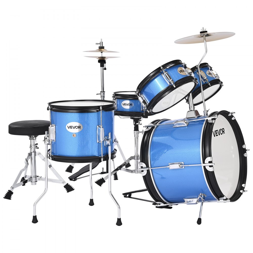 VEVOR Batería Infantil de 5 Piezas de 14 in / 355,6 mm para Principiantes con Trono Ajustable, Platillo y Dos Pares de Baquetas, Kit de Aprendizaje de Música de Batería para Niños de 6 a 13 Años, Azul