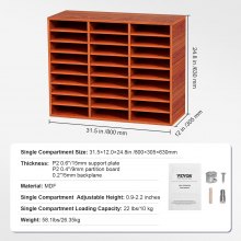 VEVOR Organizador de Literatura de Madera de 27 Ranuras de 800x305x630mm Marrón