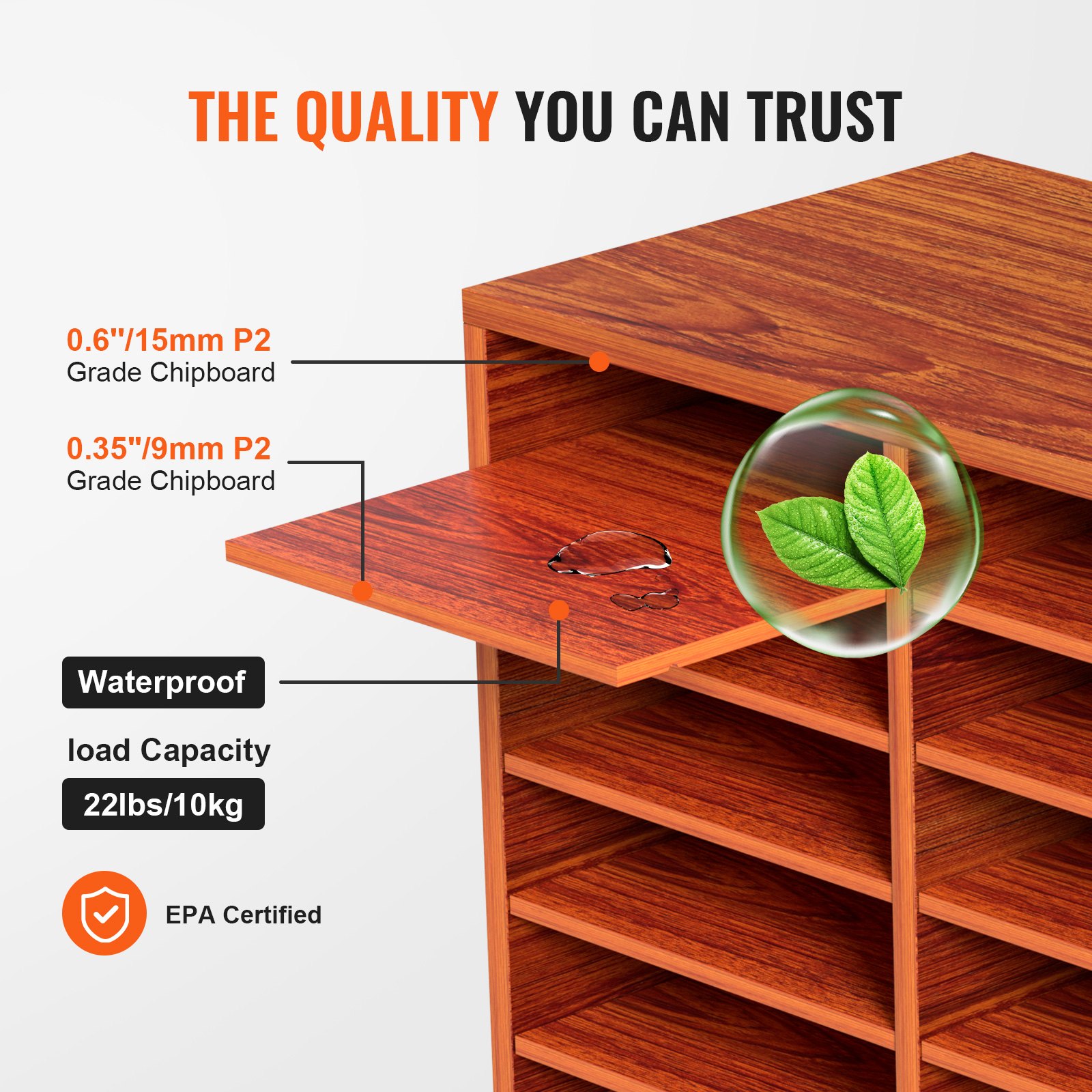VEVOR Organizador de Literatura de Madera de 27 Ranuras de 800 x 305 x 630 mm, Estantes Ajustables de Tablero de Fibra de Densidad Media, Almacenamiento para Archivos, Documentos, Papeles, Marrón