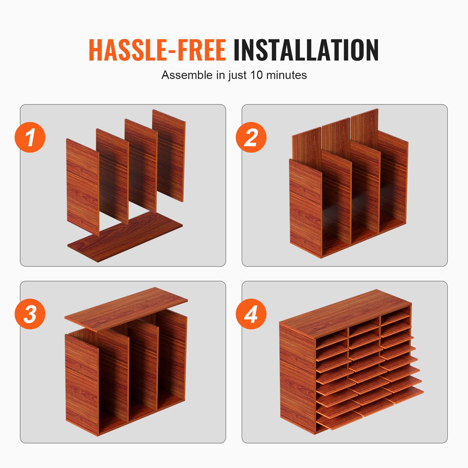 VEVOR Organizador de Literatura de Madera de 27 Ranuras de 800 x 305 x 630 mm, Estantes Ajustables de Tablero de Fibra de Densidad Media, Almacenamiento para Archivos, Documentos, Papeles, Marrón