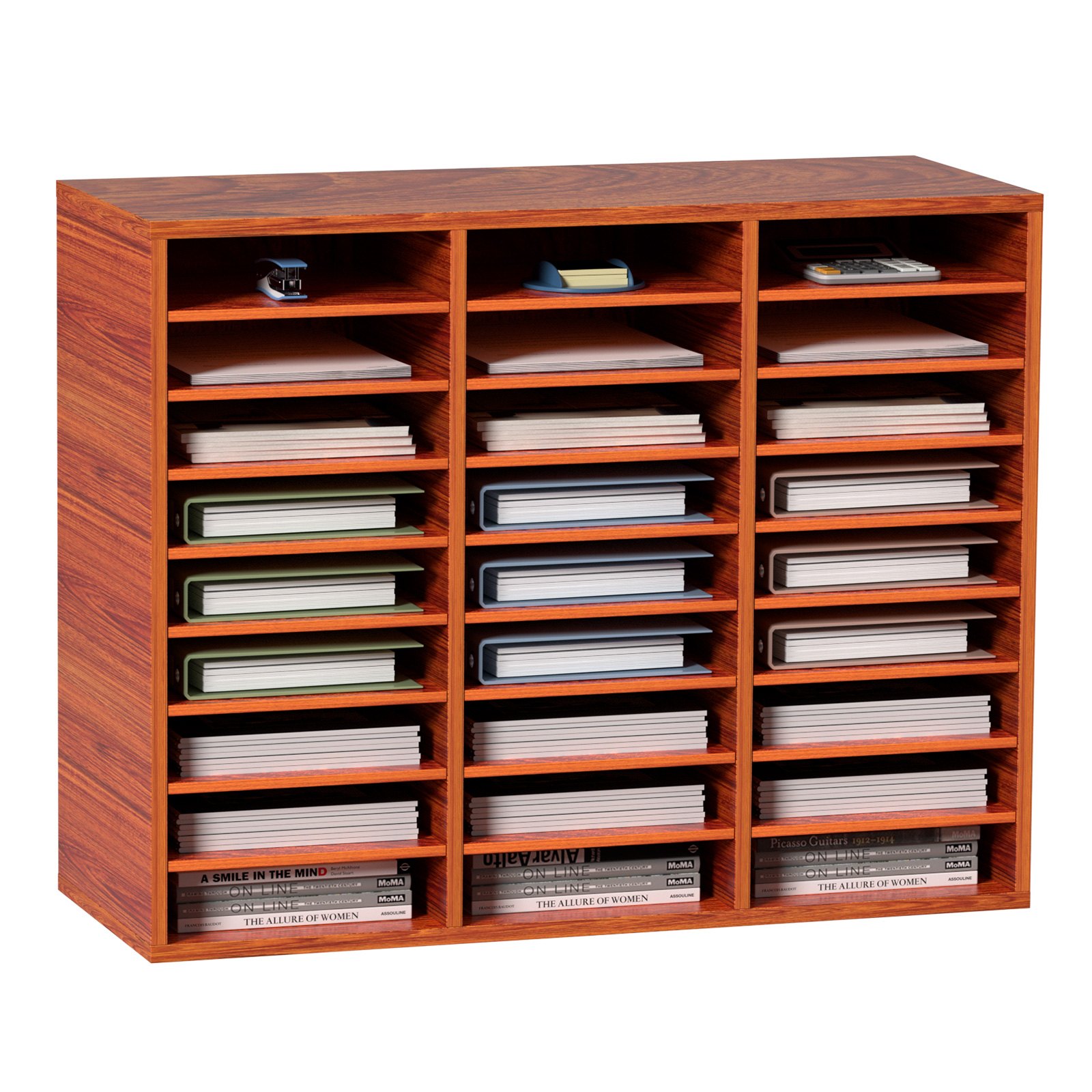 VEVOR Organizador de Literatura de Madera de 27 Ranuras de 800 x 305 x 630 mm, Estantes Ajustables de Tablero de Fibra de Densidad Media, Almacenamiento para Archivos, Documentos, Papeles, Marrón