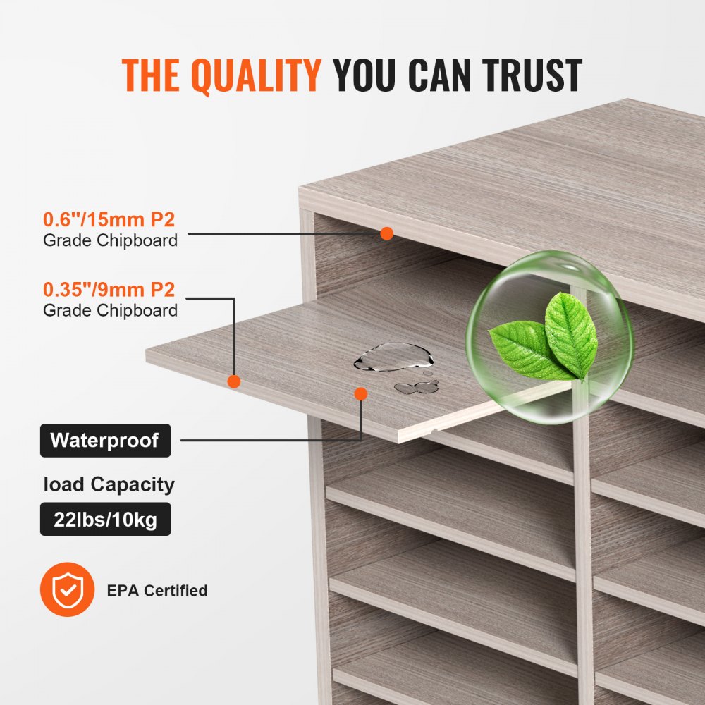 VEVOR Organizador de Literatura de Madera de 27 Ranuras de 800 x 305 x 630 mm, Estantes Ajustables de Tablero de Fibra de Densidad Media, Almacenamiento para Archivos, Documentos, Papeles, Gris