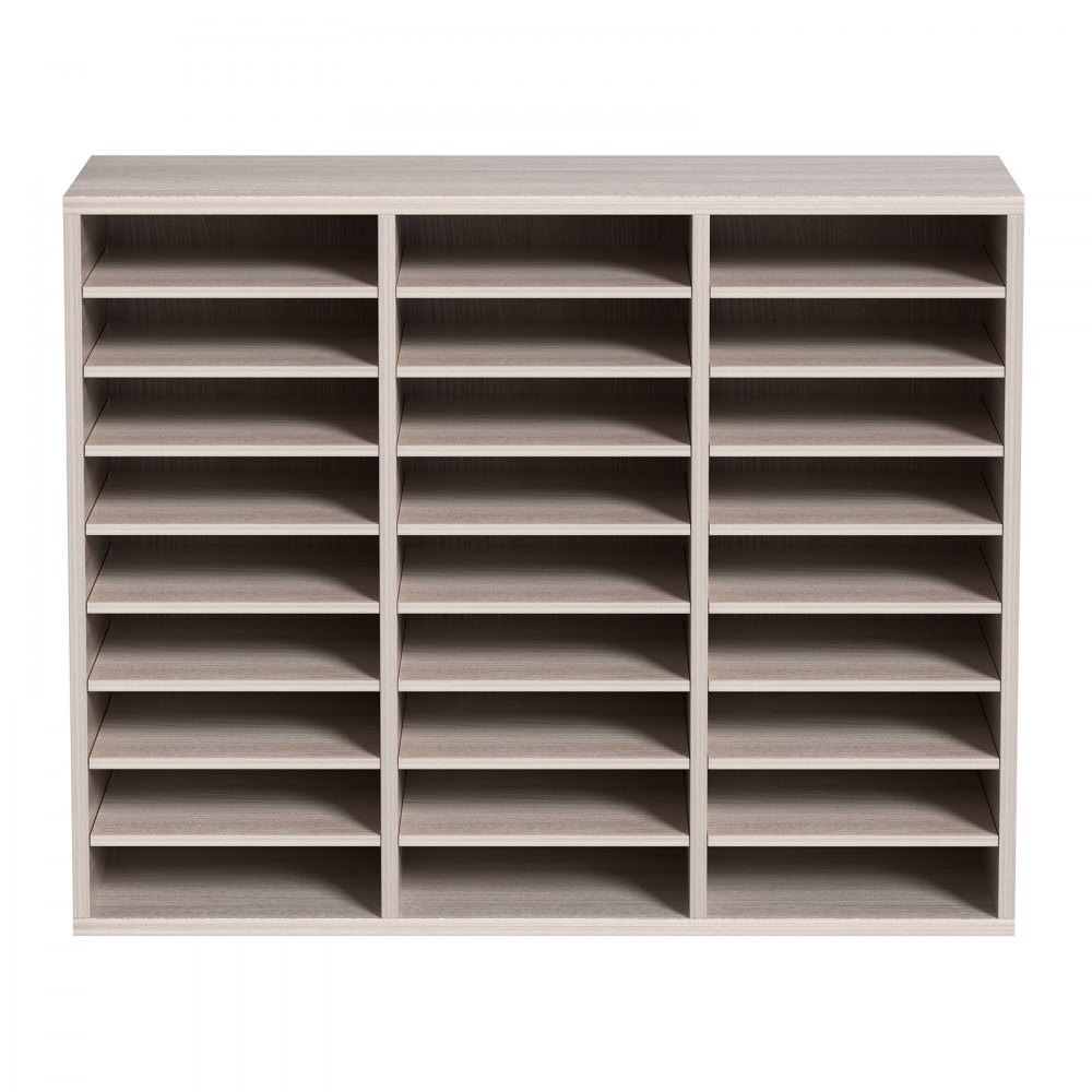 VEVOR Organizador de Literatura de Madera de 27 Ranuras de 800 x 305 x 630 mm, Estantes Ajustables de Tablero de Fibra de Densidad Media, Almacenamiento para Archivos, Documentos, Papeles, Gris