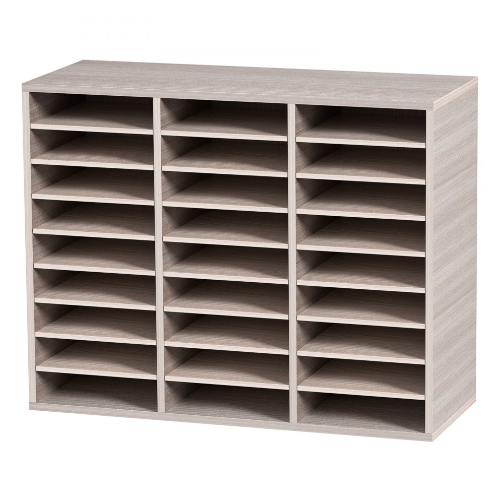 VEVOR Organizador de Literatura de Madera de 27 Ranuras de 800 x 305 x 630 mm, Estantes Ajustables de Tablero de Fibra de Densidad Media, Almacenamiento para Archivos, Documentos, Papeles, Gris