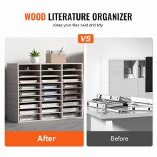 VEVOR Organizador de Literatura de Madera de 27 Ranuras de 800x305x630mm Gris