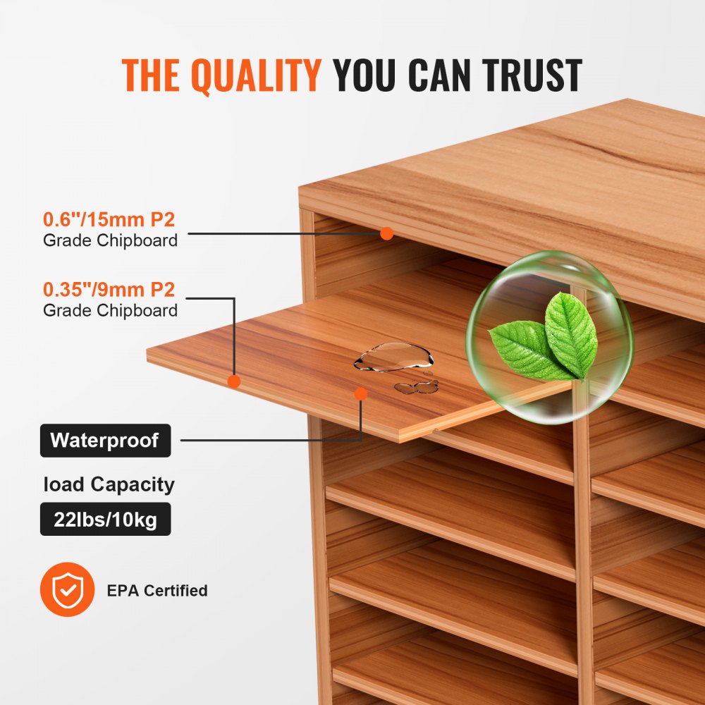 VEVOR Organizador de Literatura de Madera de 27 Ranuras de 800 x 305 x 630 mm, Estantes Ajustables de Tablero de Fibra de Densidad Media, Almacenamiento para Archivos, Documentos, Papeles, Blanco