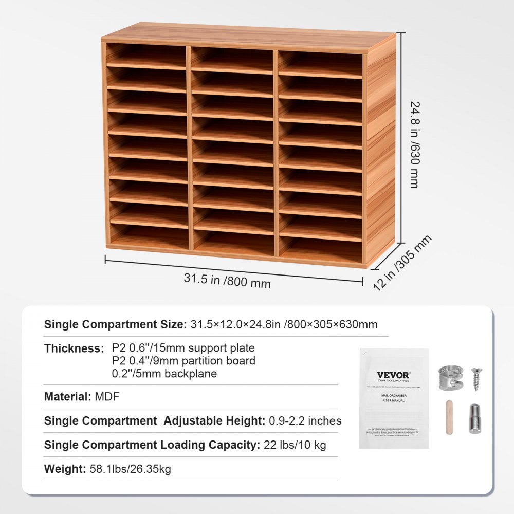 VEVOR Organizador de Literatura de Madera de 27 Ranuras de 800 x 305 x 630 mm, Estantes Ajustables de Tablero de Fibra de Densidad Media, Almacenamiento para Archivos, Documentos, Papeles, Blanco