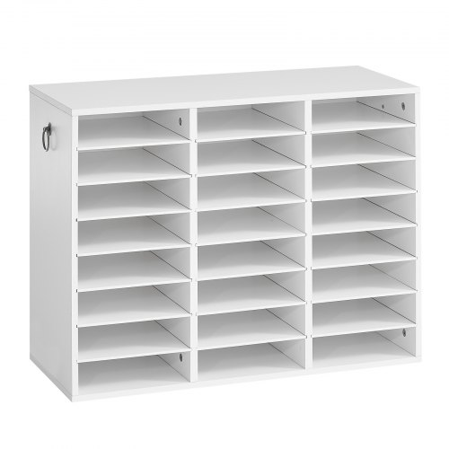 VEVOR Organizador de Escritorio con 24 Compartimentos de Madera Blanco, Almacenamiento de Documentos para Oficina Estudio Escuela, Estantes Ajustables, 715 x 540 x 300 mm, para Papeles Archivos A4
