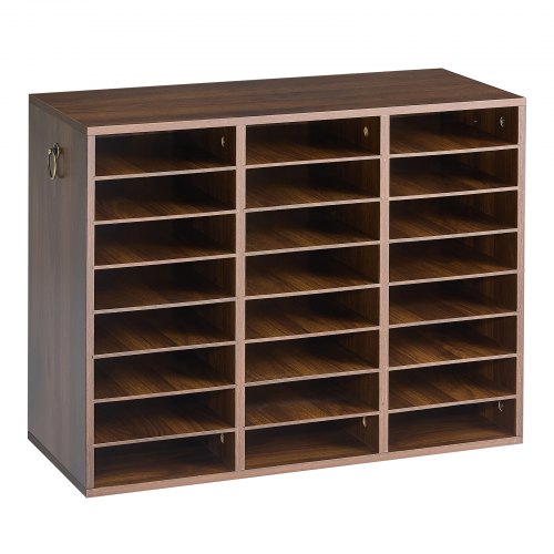 VEVOR Organizador de Documentos de Madera 24 Compartimentos de Escritorio, Almacenamiento de Archivos para Estudio Oficina Escuela, Estantes Ajustables, 715 x 540 x 300 mm, para Papeles A4, Marrón