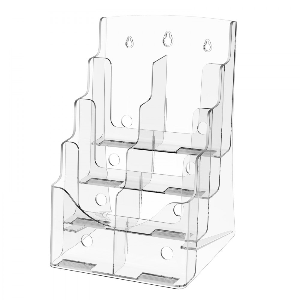VEVOR Acrylic Brochure Holder/Sign Holder, 4-Tier Transparent Literature Stand, 223.52 x 279.4 mm, Display Stand with Removable Divider for Office Displays, Worktop, Wall Mount