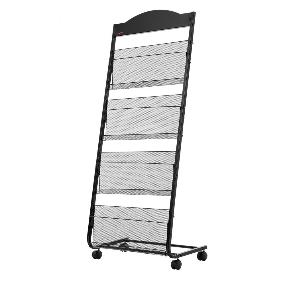 VEVOR Expositor de Revistas de 4 Niveles Ancho de 64,5 cm, Soporte para Folletos con Ruedas, Revistero Metálico de Pie para Periódicos, Literatura, para Tiendas, Exposiciones, Oficinas, Bibliotecas