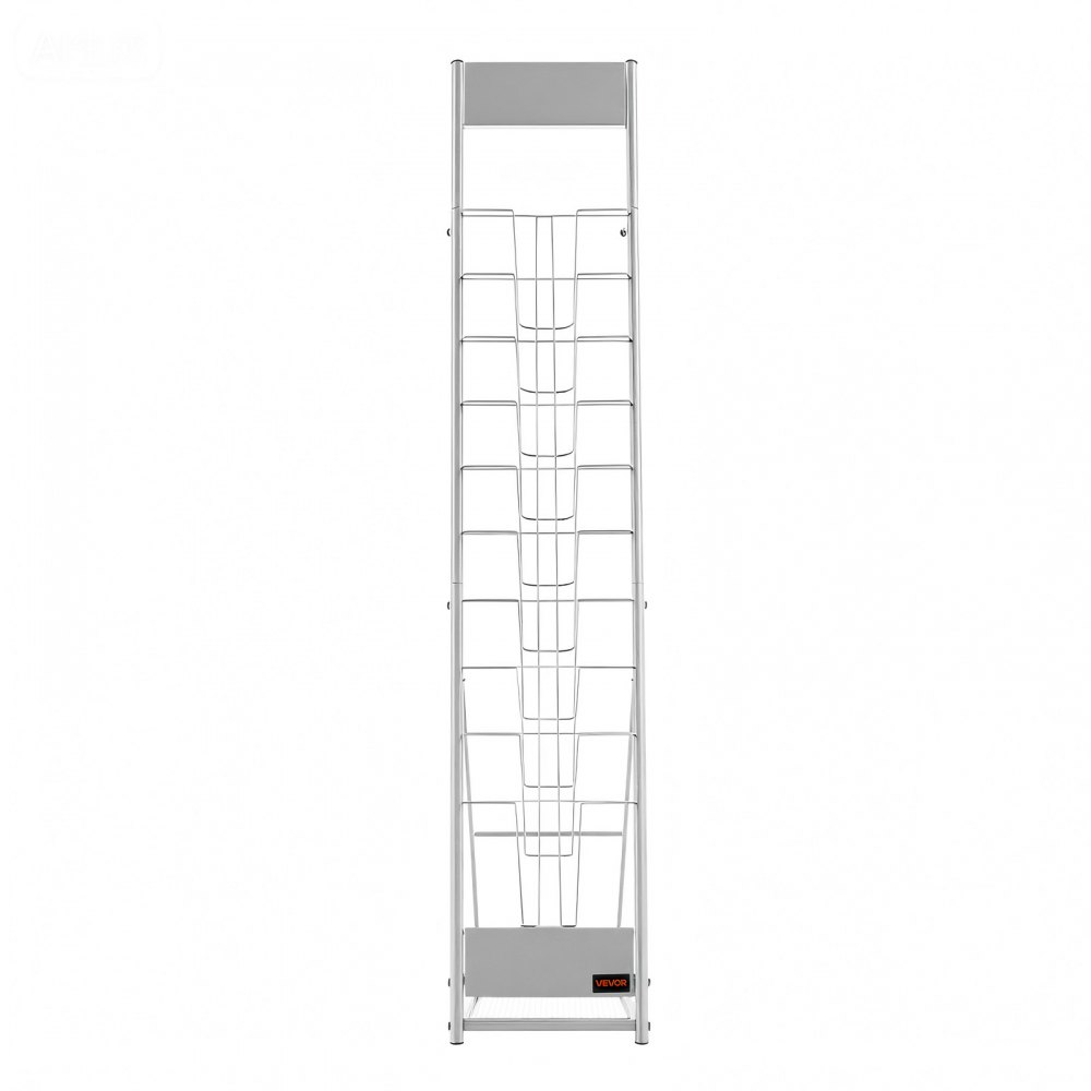 VEVOR Expositor de Revistas de 10 Niveles, Soporte para Folletos Portátil, Revistero Metálico de Pie para Periódicos, Literatura, para Tiendas, Exposiciones, Oficinas, Bibliotecas, 26x37x141,5 cm