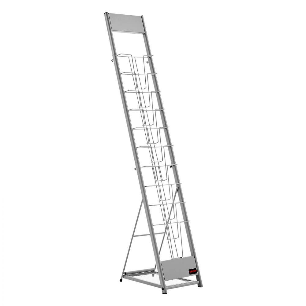 VEVOR Expositor de Revistas de 10 Niveles, Soporte para Folletos Portátil, Revistero Metálico de Pie para Periódicos, Literatura, para Tiendas, Exposiciones, Oficinas, Bibliotecas, 26x37x141,5 cm