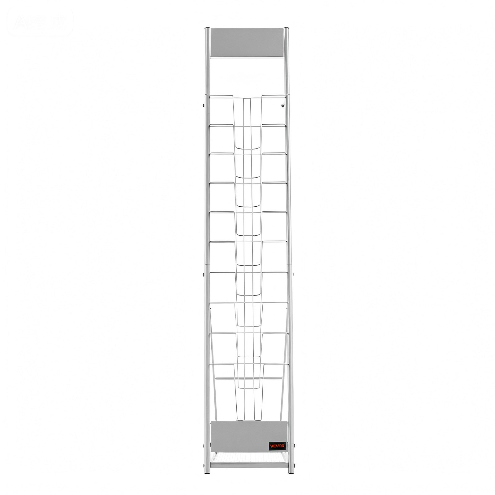 VEVOR Expositor de Revistas de 10 Niveles, Soporte para Folletos Portátil, Revistero Metálico de Pie para Periódicos, Literatura, para Tiendas, Exposiciones, Oficinas, Bibliotecas, 26x37x141,5 cm