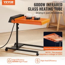 VEVOR Secador Flash para Serigrafía 6 kW, 48,5x54 cm, Secador Automático de Serigrafía, Control de Temperatura de -17 a 399 ℃, con Sensor, Altura Regulable, Doble Ventilador de Refrigeración