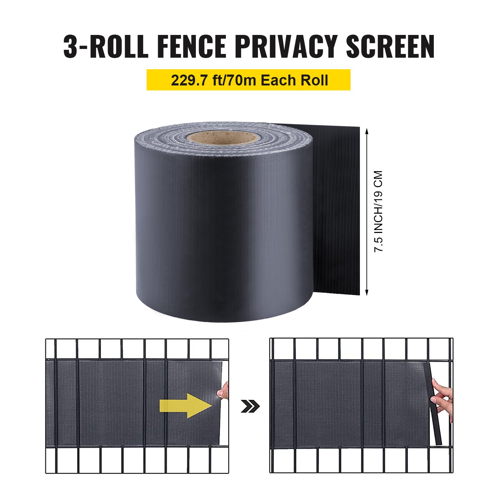 Vevor Pvc Pantalla De Privacidad Para Jardín Balcón Y Piscina 3 Pcs 70 M X 19 Cm