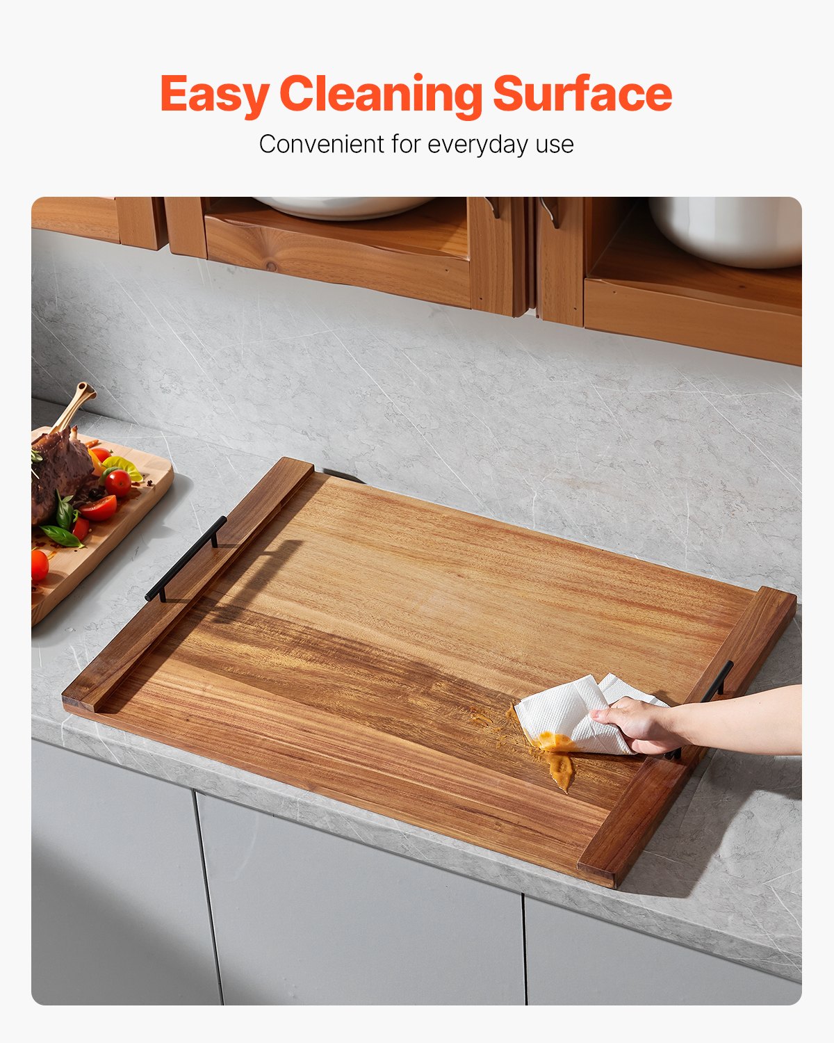 VEVOR Noodle Board Stove Cover, Acacia Wood Stove Cover Plates for Electric & Gas Stoves, Hob Cover for Work Surface & Tray, Cover Plate with Handles (76.2 x 55.88 cm)