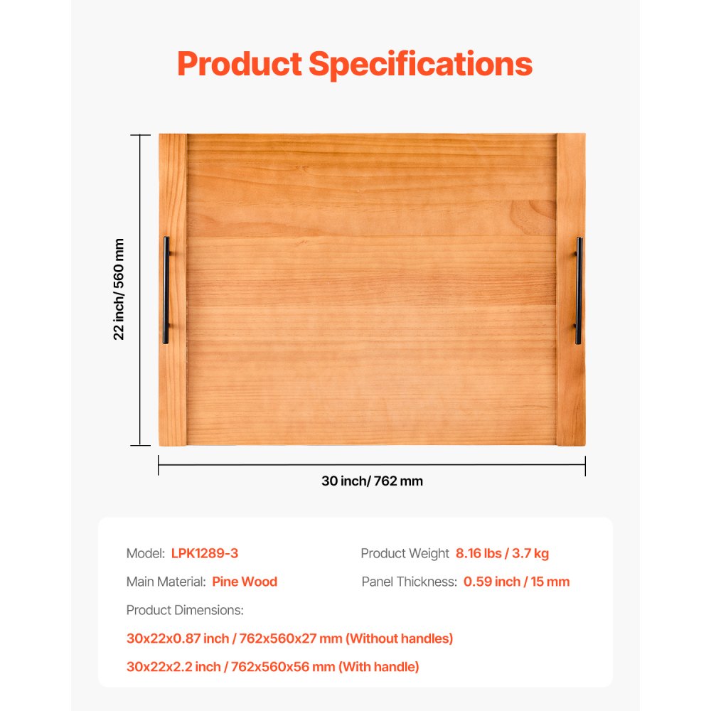 VEVOR Funda para Estufa de Fideos, para Quemadores de Gas y Cocinas Eléctricas, Tabla de Cortar de Madera de Pino con Asas, para RV, Fregadero de Cocina y Bandeja, Color Natural, 76,2 x 55,88 cm