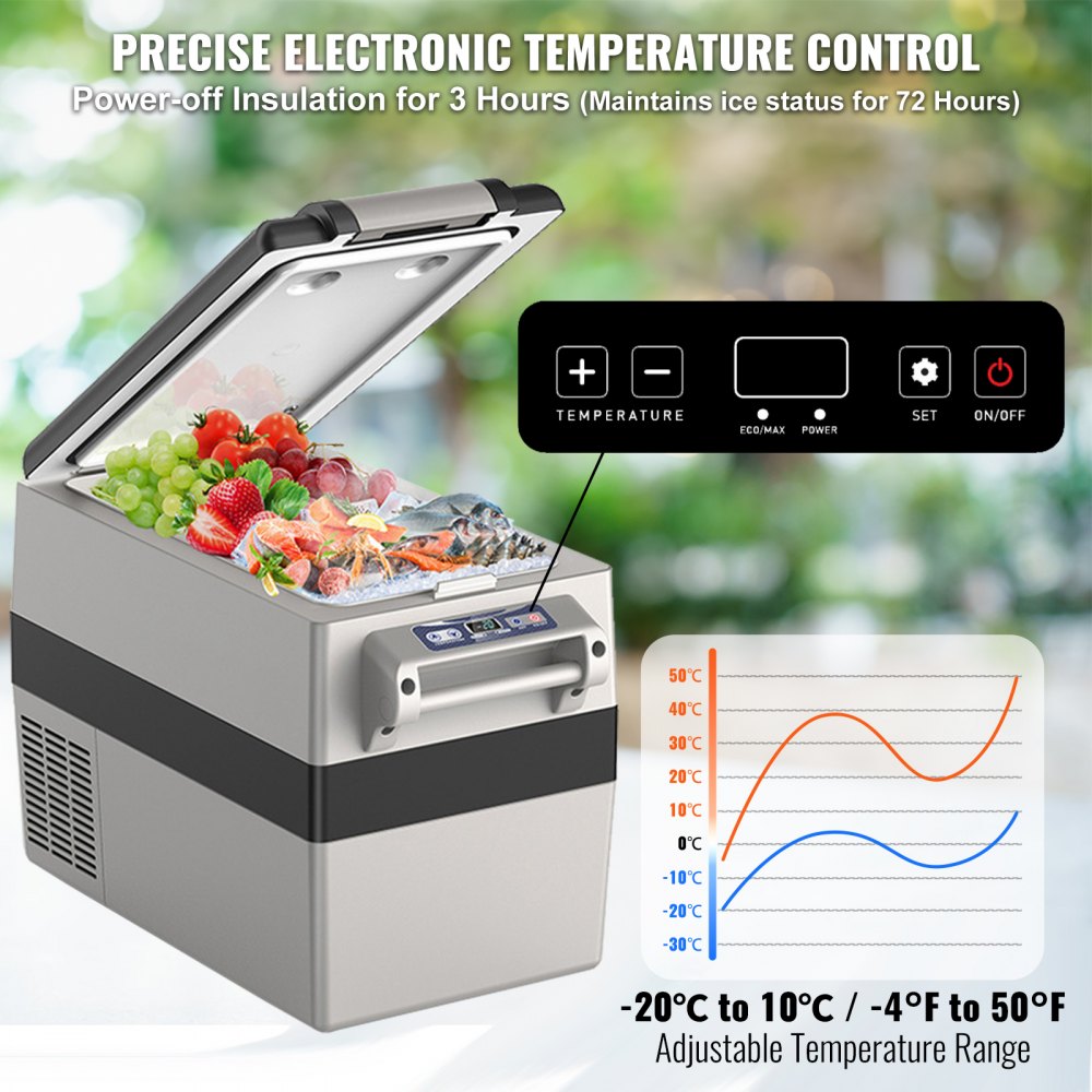 VEVOR Refrigerador para Auto Refrigerador para Auto de 12 Voltios Congelador Portátil de Doble Zona de 42 L Rango Ajustable de -4~50 ℉ Enfriador de Compresor de 12/24 V CC y 100-240 V CA para Camping